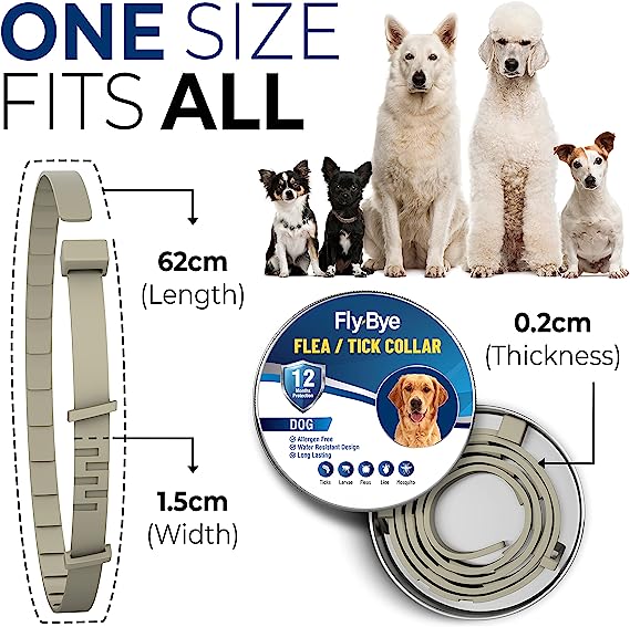 Fly-Bye Flea Collar For Dogs - Natural Flea Treatment for Small, Medium & Large Dogs - Flea Collar for Dogs - Dog Flea Collar - Tick Collars for Dogs - 12 Months Protection - Grey