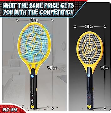 Fly-Bye Electric Fly Swatter (Upgraded 2023 Version) - 4000v Electric Fly Zapper Racket - Electric Fly Killer Racket - Electric Bug Zapper,