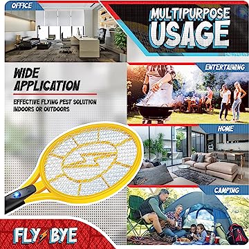 Fly-Bye Electric Fly Swatter (Upgraded 2023 Version) - 4000v Electric Fly Zapper Racket - Electric Fly Killer Racket - Electric Bug Zapper,