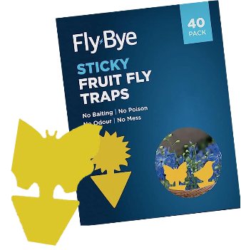 Fly-Bye - 40x Sticky Fruit Fly Traps - Fruit Fly Paper - Fruit Fly Papers Indoors - Fruit Fly Killer - Fungus Gnat Killer - Sticky Gnat Trap - No Poison/Odour or Mess - Value 40 pack
