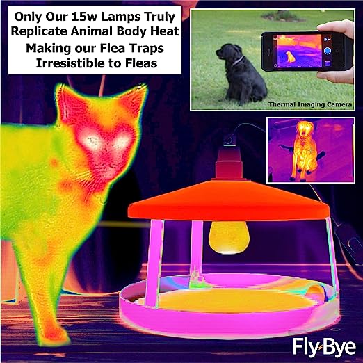 Fly Bye Flea Traps for Home - 2x Flea Lamp Trap w/ 12 Flea Trap Sticky Discs - Flea Killer for Home - Less Hassle than Flea Bombs for the Home - Truly Replicates Animal Body Heat