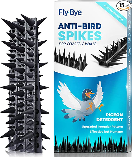 Fly-Bye Anti Bird Spikes - Huge 6m Coverage with 1300 Spikes - Pigeon Deterrent - Wall & Fence Spikes for Cats & Birds - Anti Pigeon Spikes - Upgraded Irregular Pattern Bird Spikes for Pigeons