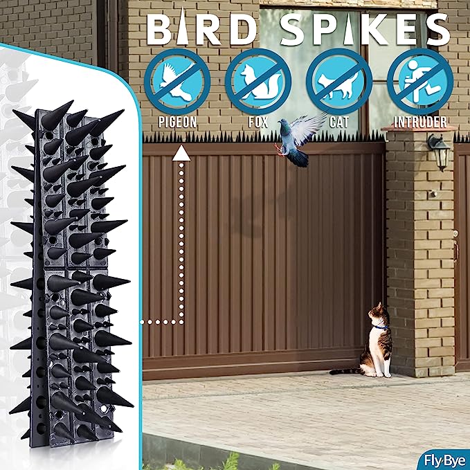 Fly-Bye Anti Bird Spikes - Huge 6m Coverage with 1300 Spikes - Pigeon Deterrent - Wall & Fence Spikes for Cats & Birds - Anti Pigeon Spikes - Upgraded Irregular Pattern Bird Spikes for Pigeons