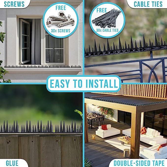Fly-Bye Anti Bird Spikes - Huge 6m Coverage with 1300 Spikes - Pigeon Deterrent - Wall & Fence Spikes for Cats & Birds - Anti Pigeon Spikes - Upgraded Irregular Pattern Bird Spikes for Pigeons