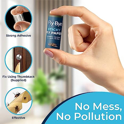 Fly-Bye - 20x Fly Catcher Ribbons - Fly Catcher Indoor - Fly Trap - Fly Paper - Fruit Fly Trap - Sticky Fly Trap - Fly Traps Indoor for Home Use - No Poison/Odour - Environmentally Friendly - 20 Pack