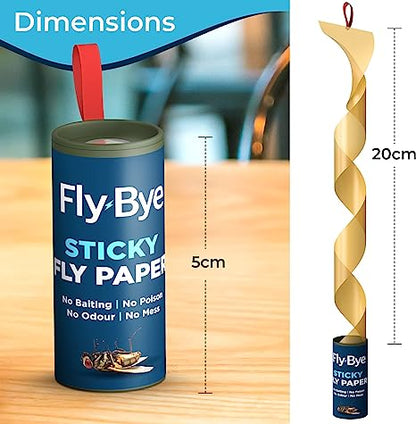 Fly-Bye - 20x Fly Catcher Ribbons - Fly Catcher Indoor - Fly Trap - Fly Paper - Fruit Fly Trap - Sticky Fly Trap - Fly Traps Indoor for Home Use - No Poison/Odour - Environmentally Friendly - 20 Pack