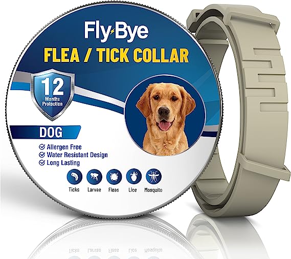 Fly-Bye Flea Collar For Dogs - Natural Flea Treatment for Small, Medium & Large Dogs - Flea Collar for Dogs - Dog Flea Collar - Tick Collars for Dogs - 12 Months Protection - Grey