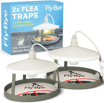 Fly Bye Flea Traps for Home - 2x Flea Lamp Trap w/ 12 Flea Trap Sticky Discs - Flea Killer for Home - Less Hassle than Flea Bombs for the Home - Truly Replicates Animal Body Heat