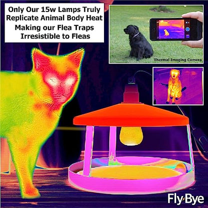 Fly Bye Flea Traps for Home - 2x Flea Lamp Trap w/ 12 Flea Trap Sticky Discs - Flea Killer for Home - Less Hassle than Flea Bombs for the Home - Truly Replicates Animal Body Heat