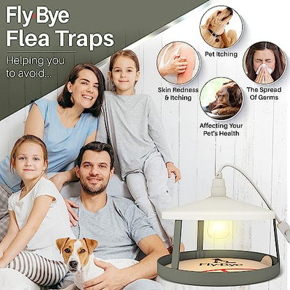 Fly Bye Flea Traps for Home - 2x Flea Lamp Trap w/ 12 Flea Trap Sticky Discs - Flea Killer for Home - Less Hassle than Flea Bombs for the Home - Truly Replicates Animal Body Heat