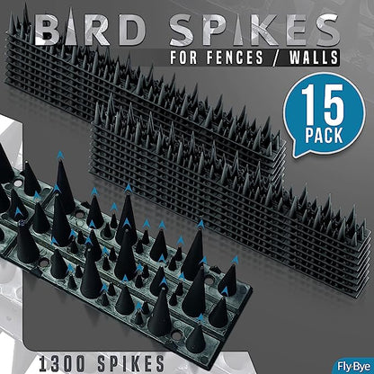 Fly-Bye Anti Bird Spikes - Huge 6m Coverage with 1300 Spikes - Pigeon Deterrent - Wall & Fence Spikes for Cats & Birds - Anti Pigeon Spikes - Upgraded Irregular Pattern Bird Spikes for Pigeons